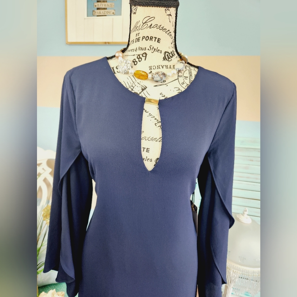 NWT Kensie Navy Split Sleeve Keyhole Crepe Dress - Picture 5 of 12